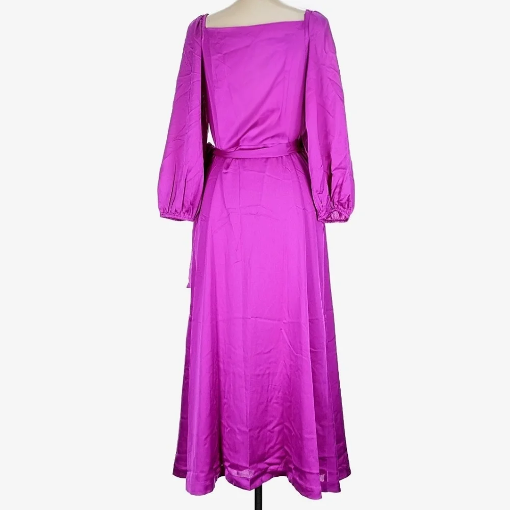 Ann Taylor Fuchsia Wrap Maxi Dress with Long Puff Sleeves - Picture 2 of 3